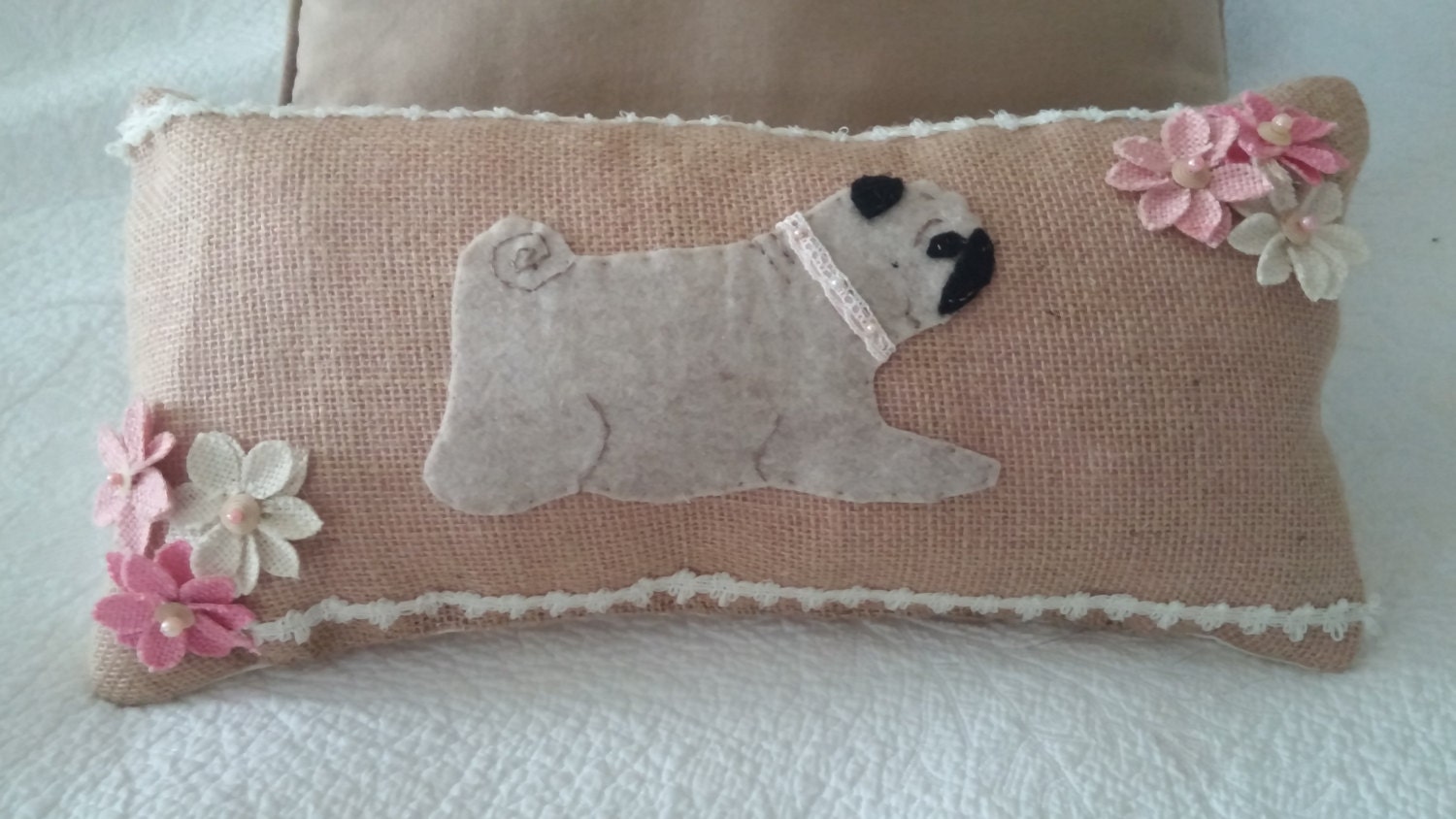 Reserved For Beth Handmade PUG Accent Pillow Shabby Chic