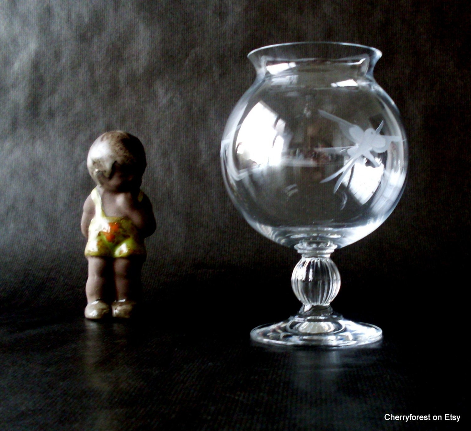 Swedish Crystal Globe vase by Kosta / Books etched with