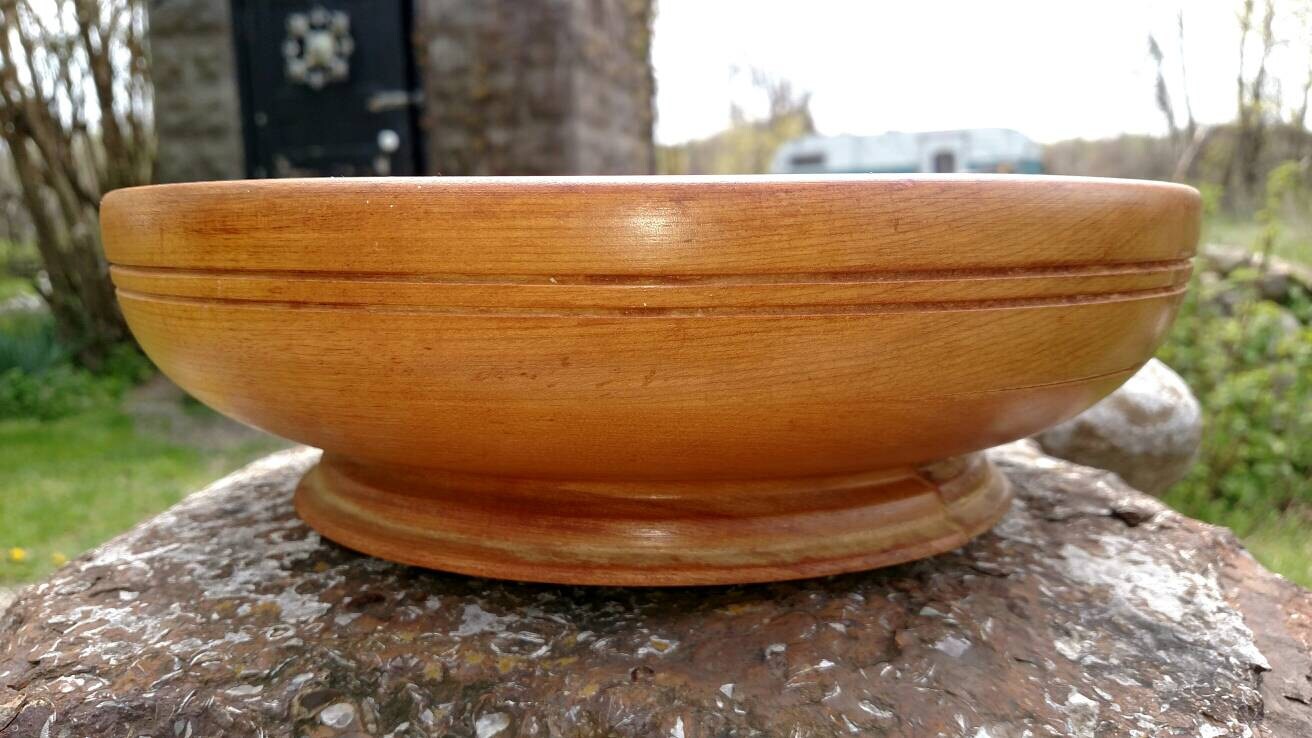 Large Vintage wooden footed bowl.