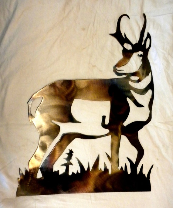 16 inch Antelope Pronghorn Metal Heat-Colored Wall Art