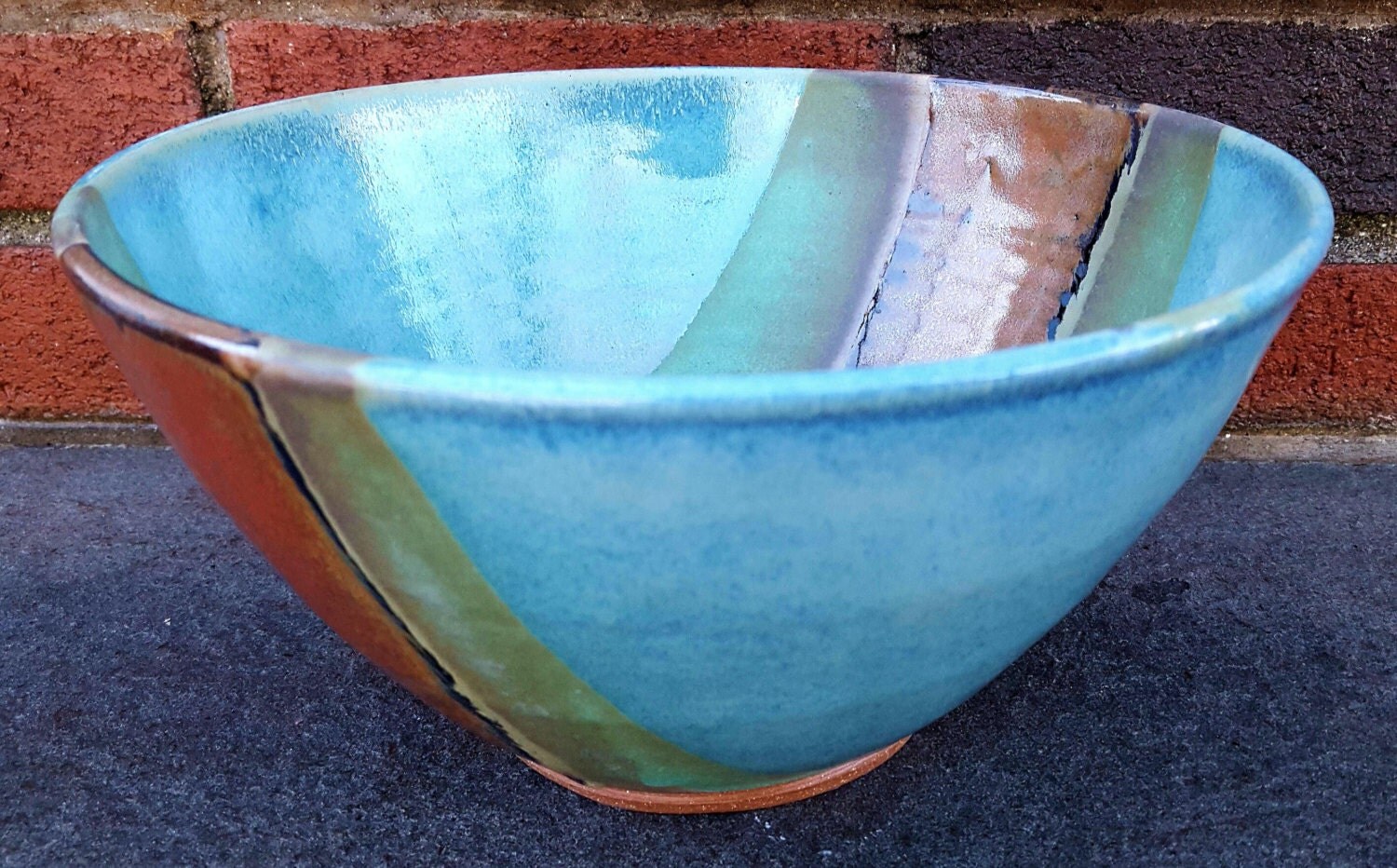 Pottery Serving Bowl Salad Bowl Fruit Bowl Blue Green
