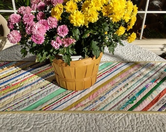 Quilted Table Runner, Quilted Table Topper, Multi-colored Mat, Unique Selvage Mat, 14 x 40 inches, a great gift!