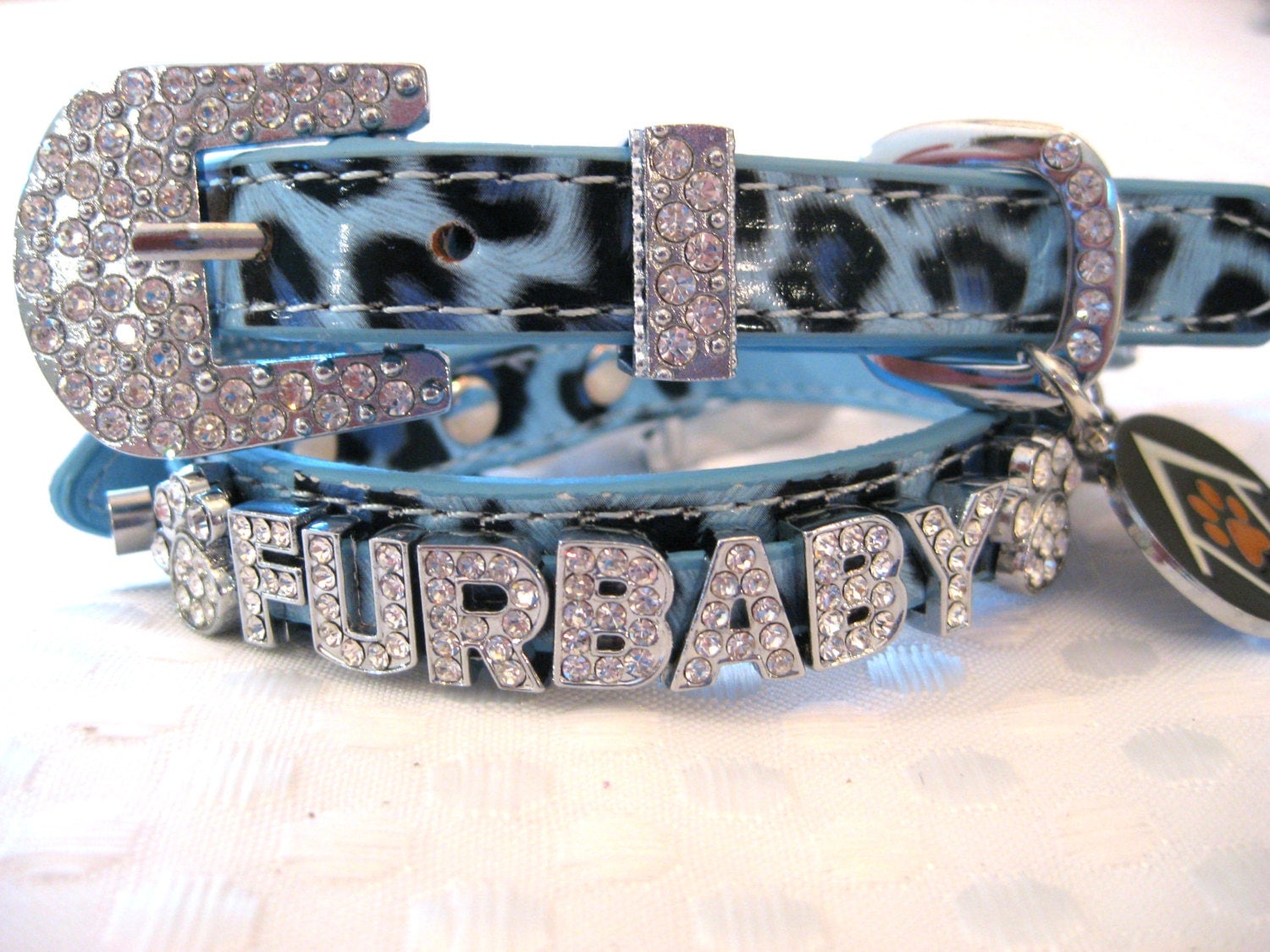 Bling Dog Collar Personalized Dog Collar Leopard Blue