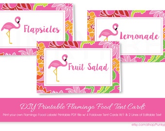 Pink Flamingo Food Tent Cards with Editable Text, Pink Flamingo Food Tent Cards, Printable Pink Flamingo Food Tent Cards, Flamingo Party