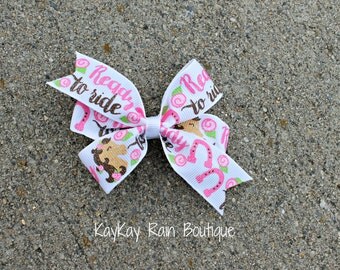 Horse Hair Bow - Ready To Ride Hair Bow - 3 Inch Hair Bow - Girls Hair Bow - Horse Theme Bow - Horse - Ride Hair Bow - Horse Bow