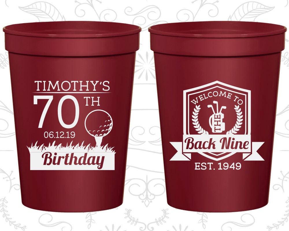 70th Birthday Cups Custom Party Cup Favors Golf Birthday