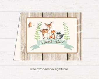 Woodland Thank you card, Baby Shower Thank you cards, Birthday Thank you card DIGITAL FILE