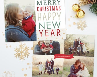 Holiday Christmas Card Template for Photographers - Photoshop Template - 5x7 Photo Card 035 - C314, INSTANT DOWNLOAD