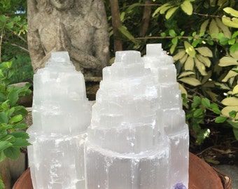 8" Selenite Lamp w/ cord & bulb
