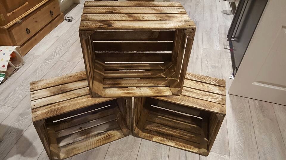 3 X Burntwood Vintage Rustic European Wooden Apple Crates Ideal Storage Boxes Box Display Crate Bookshelf Idea 3 X Burntwood Vintage Rustic European Wooden Apple Crates Ideal Storage Boxes Box Display Crate Bookshelf Idea