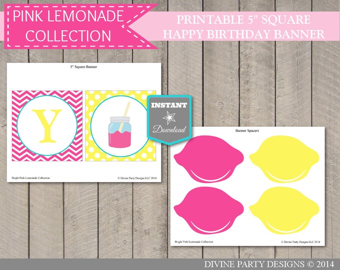 SALE INSTANT DOWNLOAD Pink Lemonade Printable Happy Birthday Banner / Diy Printables / Bright Pink Lemonade Collection / Item #423