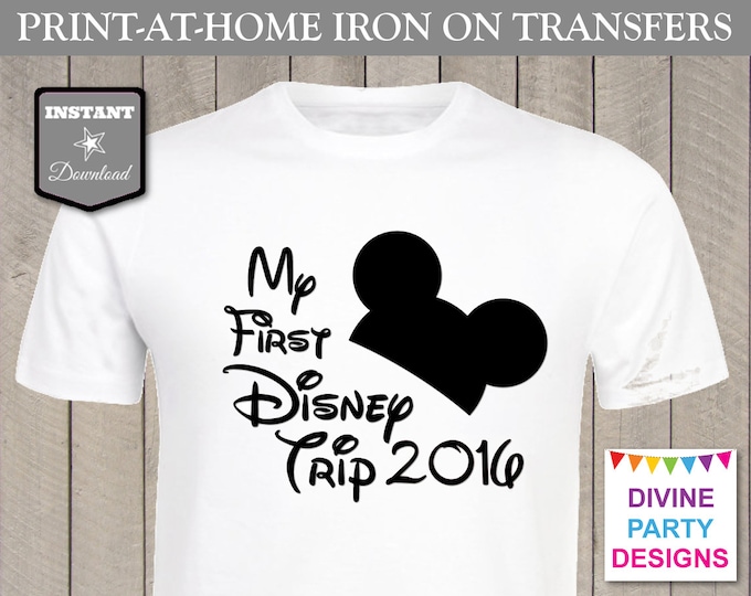 SALE INSTANT DOWNLOAD Print at Home Mouse Black My First Disney Trip 2016 or 2017 Iron On Transfer / Printable / T-shirt / Item #2407