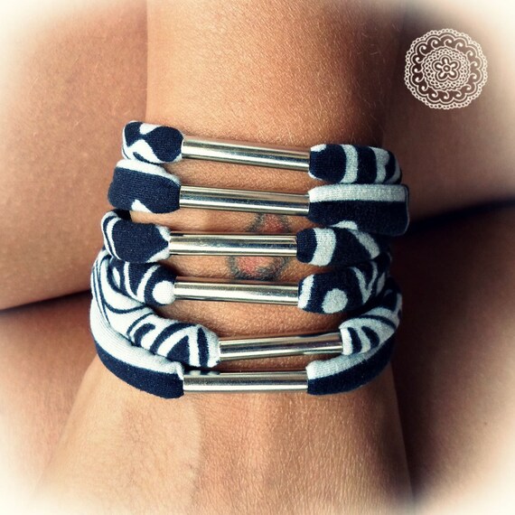 Fabric Wrap Bracelet Bohemian Silver Three Wraps Woman