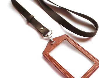 Leather lanyard, id badge, lanyard with badge holder, id badge lanyard, Lanyard with id holder, key holder, ID holder, leather keychain