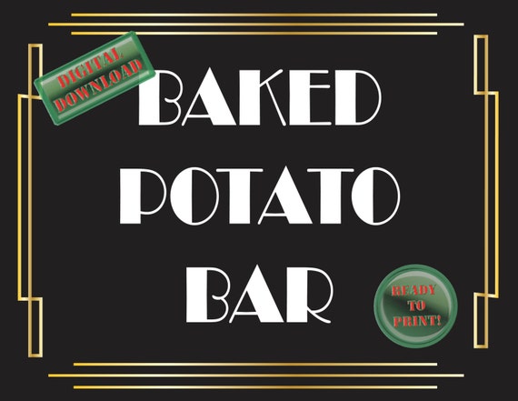 Baked Potato Bar Printable Sign Art Deco Food Table Sign