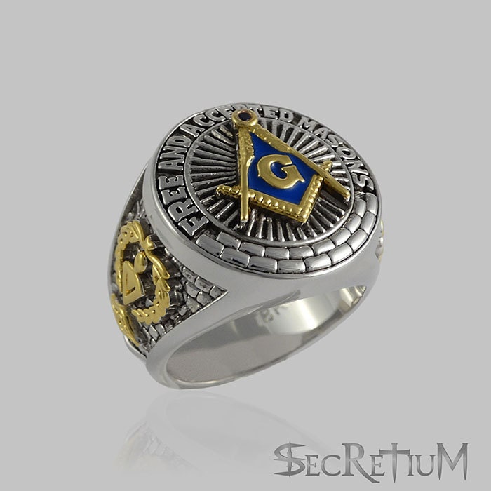 Masonic Custom Made Blue Stone Mason Ring Unique Design 18K