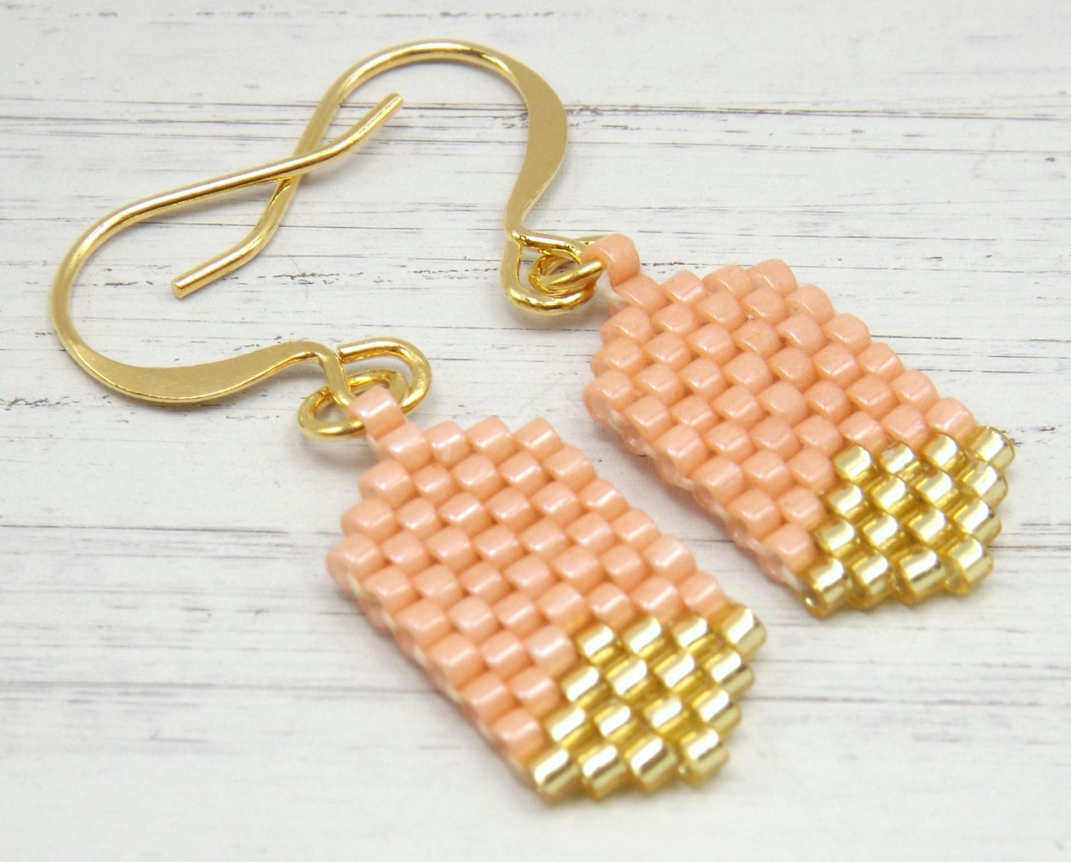Peach Gold Beaded Earrings Peach Gold Small by Beadalilmore