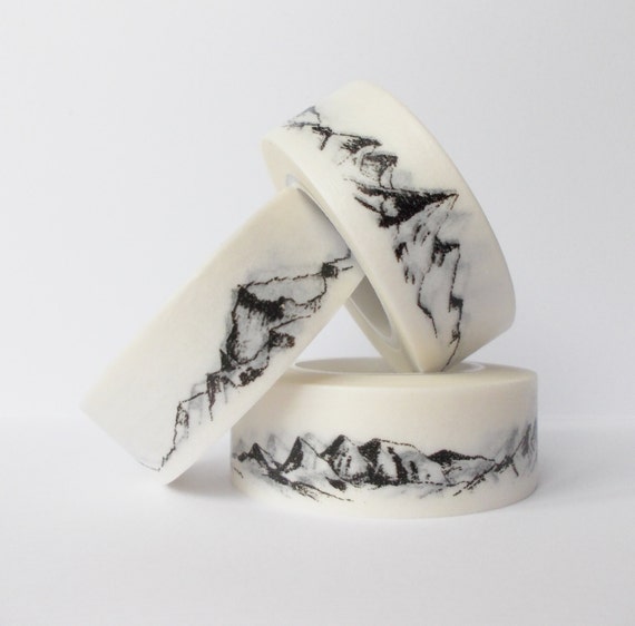 Mountains in Black on White Washi Tape 15mm x 10m Mountains