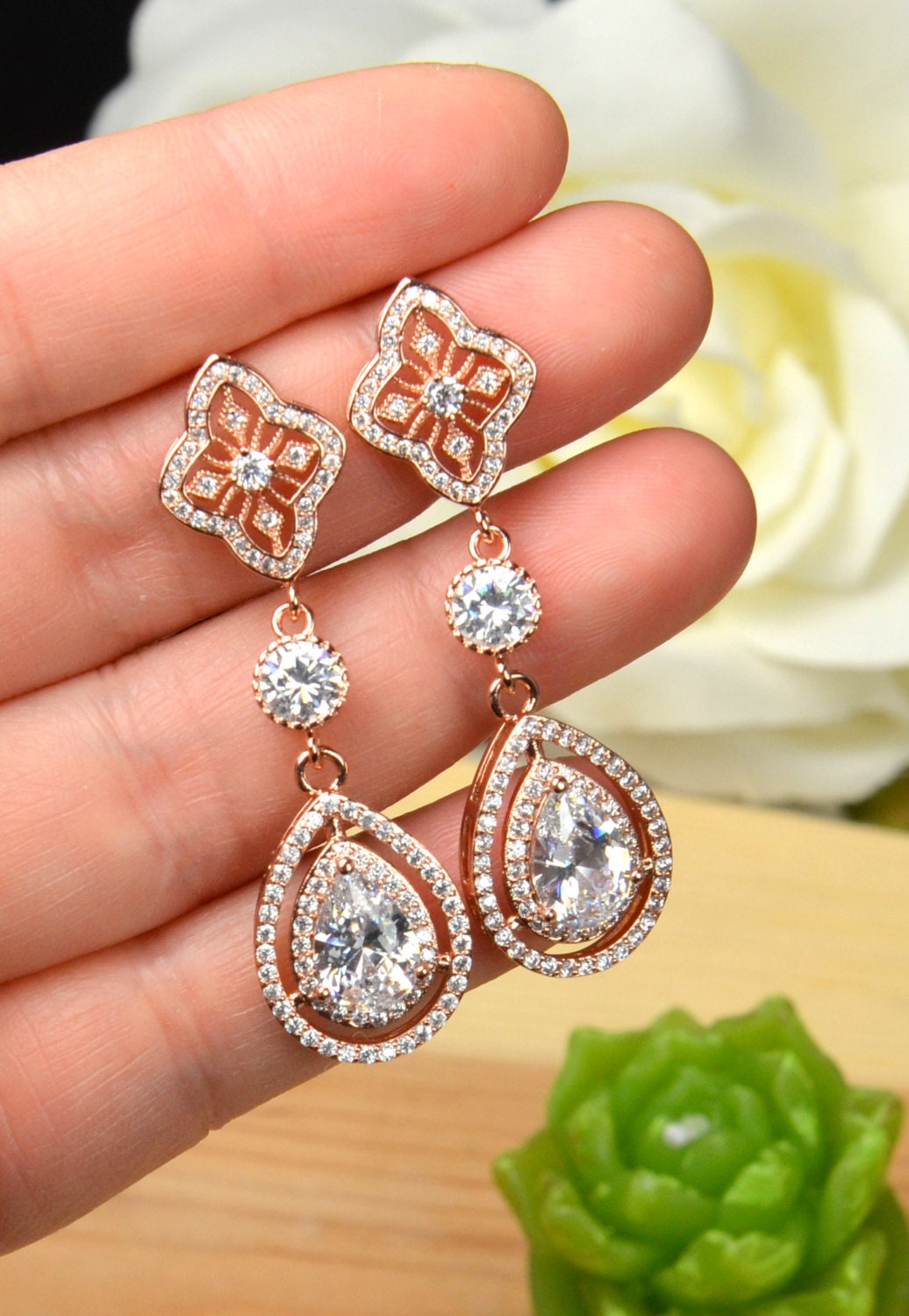 Wedding earringsRose Gold Bridal earrings Wedding jewelry