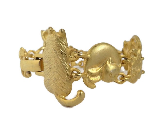 AJC Cat Bracelet, Vintage Satin Gold Tone Link Bracelet
