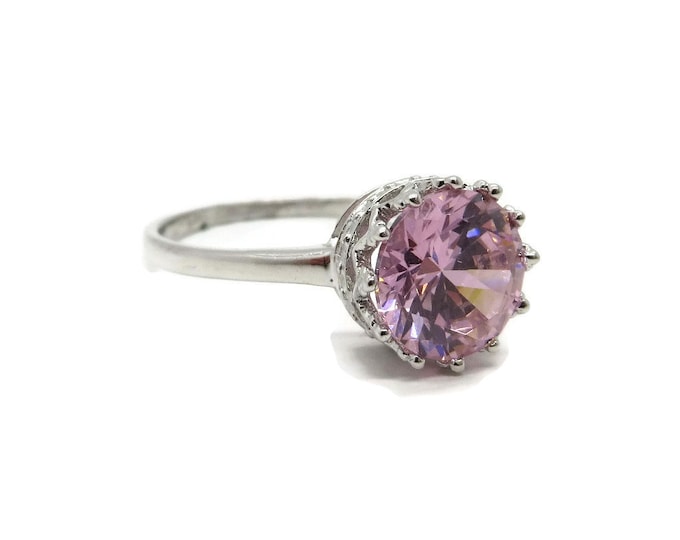Pink Topaz Engagement Ring, Vintage Sterling Silver Ring Size 8