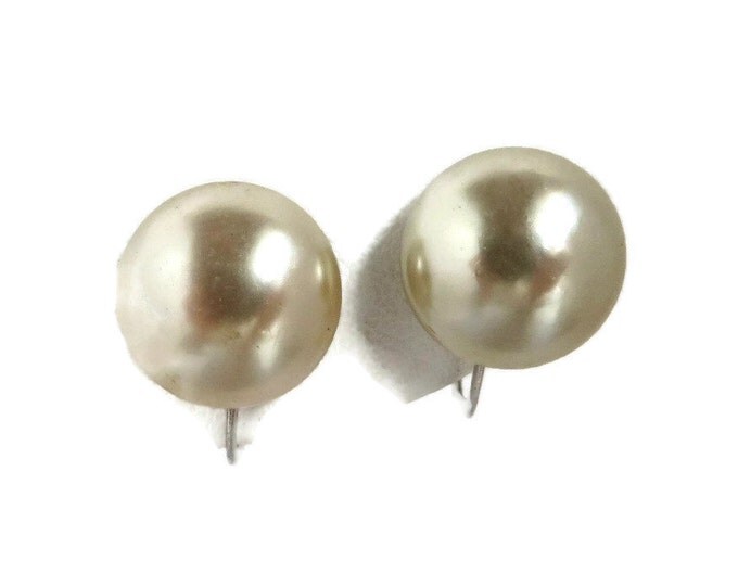 Pearl Gray Button Earrings, Vintage Sterling Silver Clip-on/Screw Back Earrings, Bridal Jewelry, Gift for Her