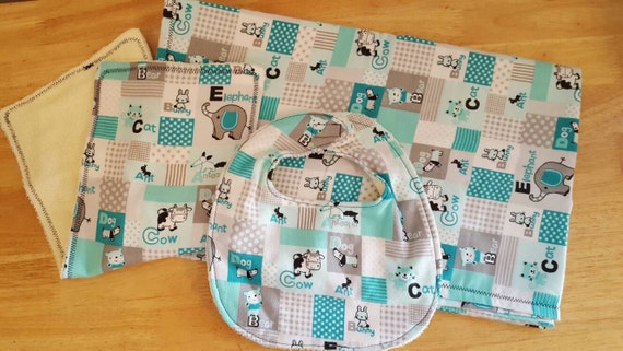 ABC checkered baby gift set receiving blanket 3-6 month bib