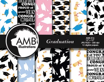 Graduation digital papers, Graduation papers, Graduation scrapbook papers, graduation cap papers, commercial use, AMB-516