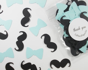 Mustache Bow Tie Confetti, Little Man Baby Blue Party Cutouts, Boy Baby Shower, Party Decorations, 100 Ct.,Ships in 2-3 Business Days