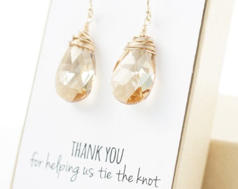 Champagne Gold Swarovski Crystal Earrings - Large Crystal Earrings - Champagne Swarovski Earrings - Wire-Wrapped - Bridesmaid Earrings Gift