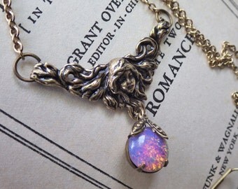 Pink Opal ~ Pendant ~ Art Nouveau ~ Vintage Style ~ Necklace ~ Vintage Glass ~ by LadyofTheLakeJewels
