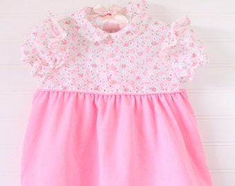 Antique baby dress. Baby Pink dress with cream top, JC Penney sized for 12 Mo