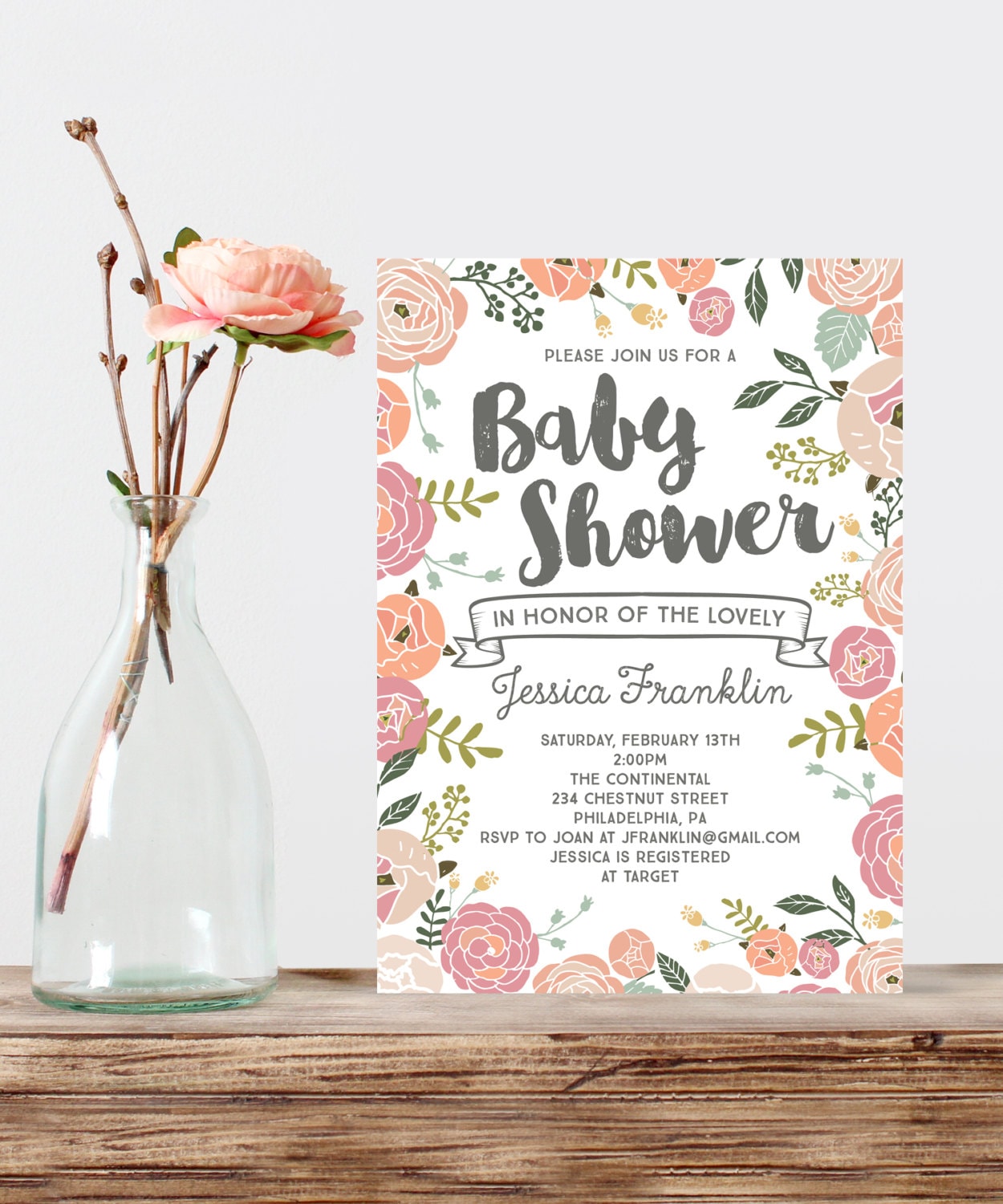 Rose Baby Shower Invitations 2