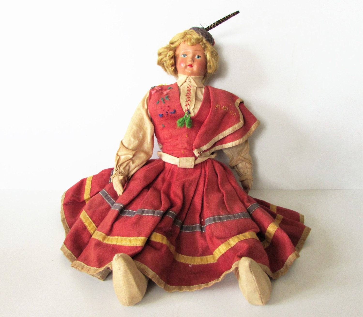 Fantastic Antique Paper Mache Faced Doll With Cloth Body Doll