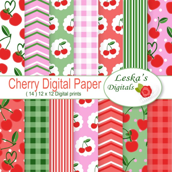 Cherry digital paper: CHERRY SCRAPBOOK PAPER paper