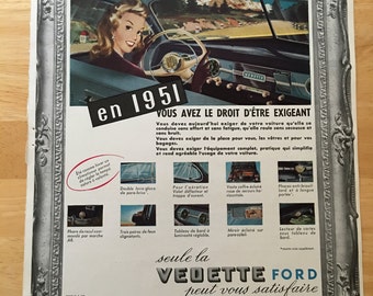 Vintage French Ford Vedette Ad 1951