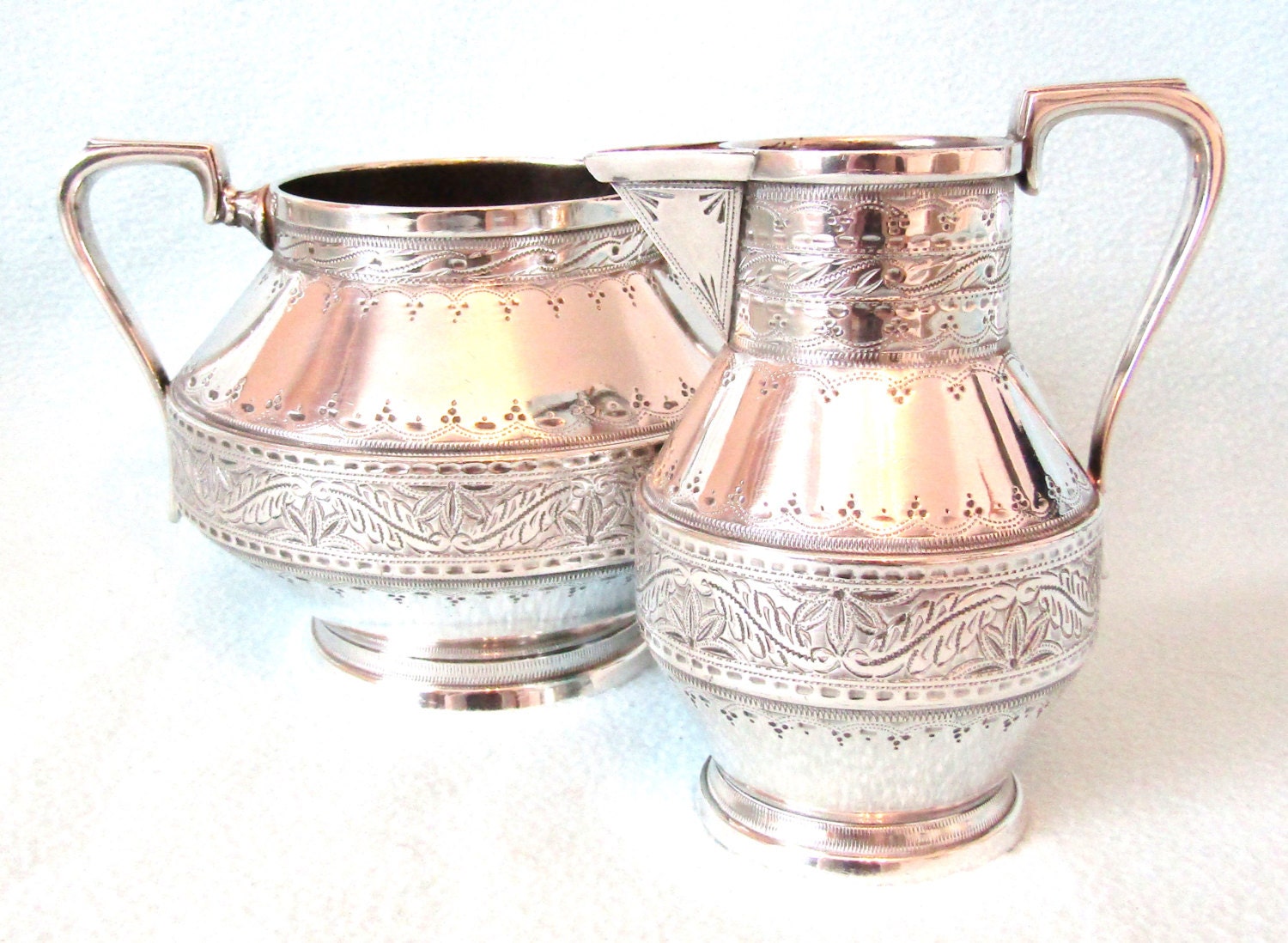 Antique Silver Plated Sugar Bowl and Creamer Set Striking