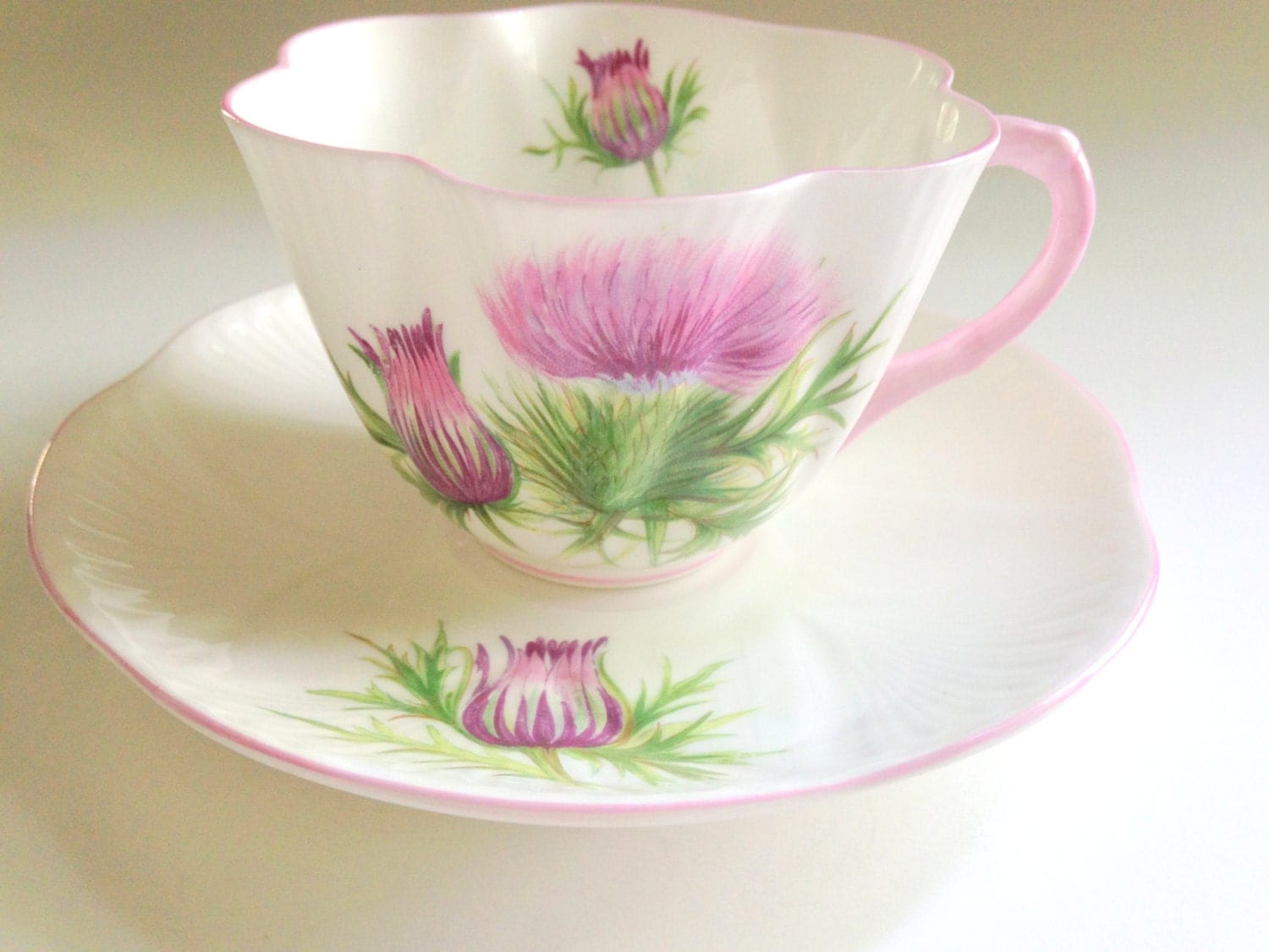 Scottish Thistle Shelley Tea Cup and Saucer, Thistle Pattern 13820