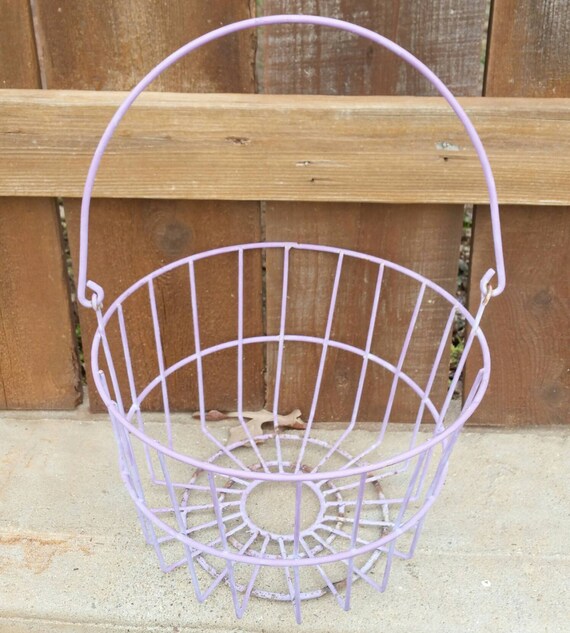 Vintage Egg Gathering Basket Lavender Metal Basket Farmhouse