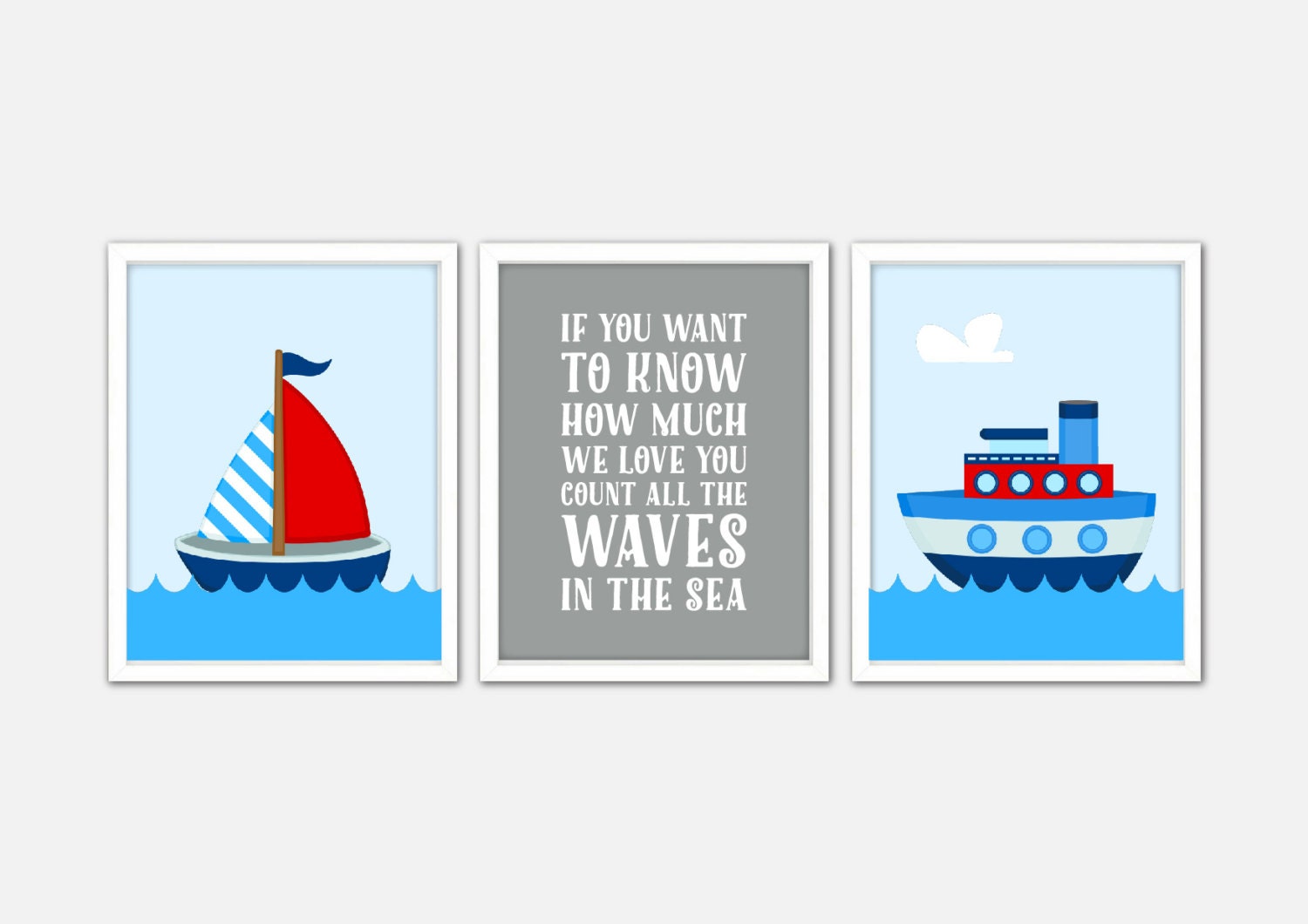 Sailboat Baby Art Nautical Nursery Print Boy Nursery Wall