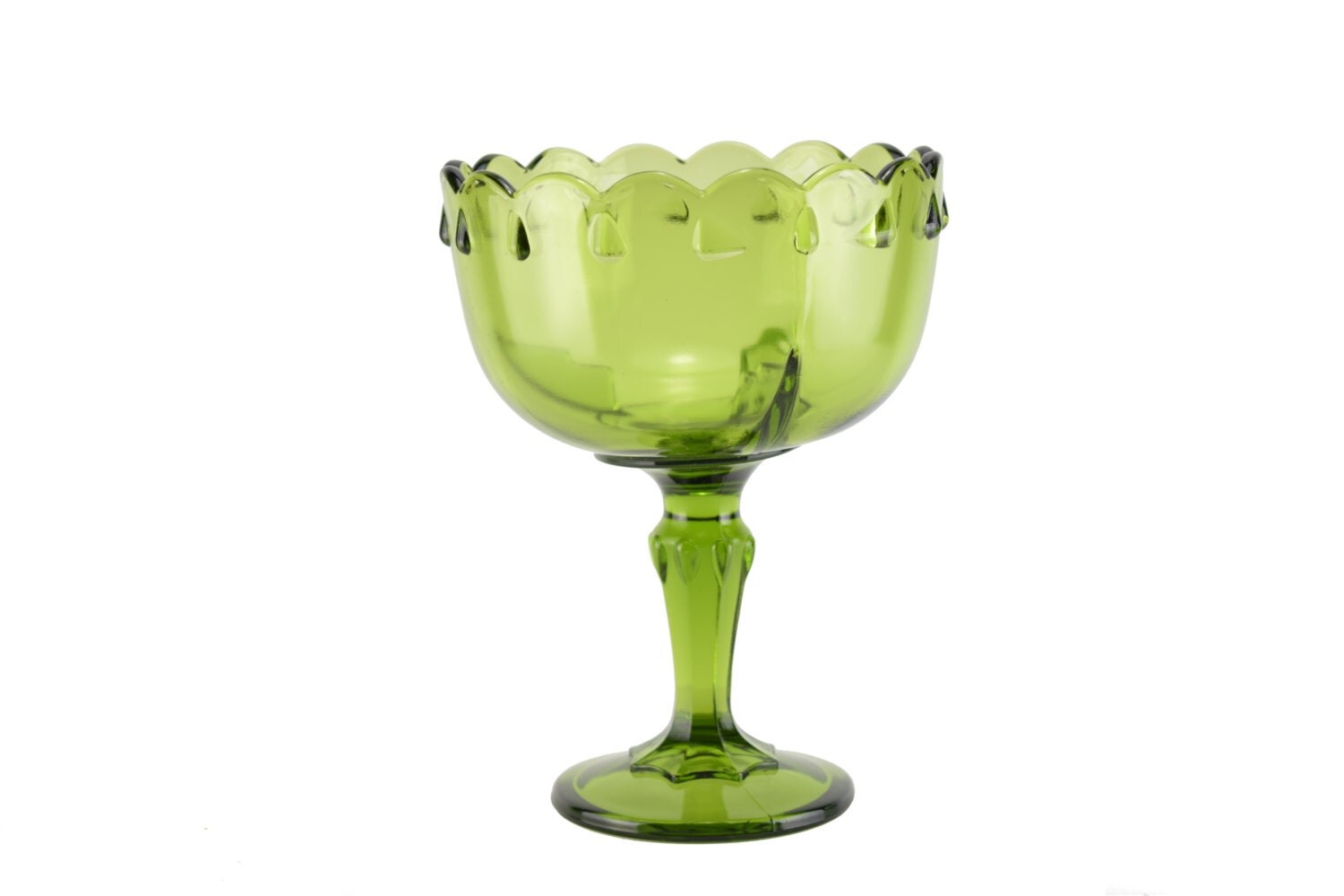 Tall Pedestal Green Compote Bowl Long Stem Clear Glass Vase
