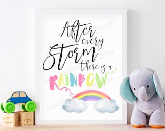 Rainbow Baby Nursery Wall Art, After Every Storm There Is A Rainbow, Pastel Rainbow Watercolor Nursery Art Print, PRINTABLE, 16 x 20