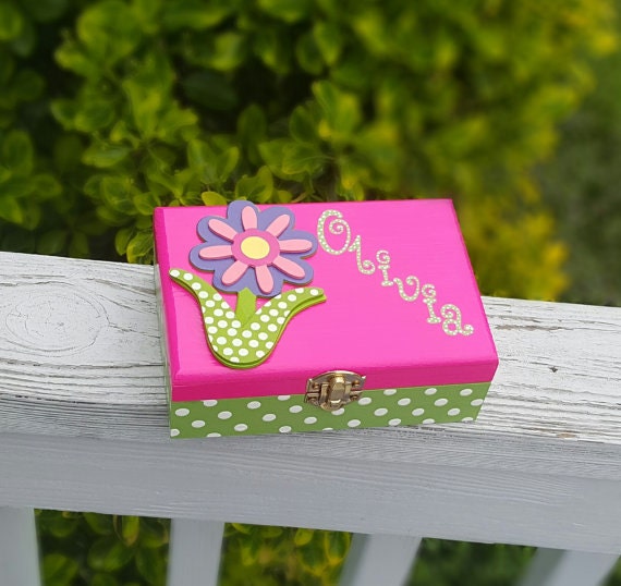 Personalized Child's Jewelry Box Flower Wood Box Girls Hot