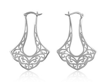 Sterling Silver Filigree Moroccan Style Hinged Hoops/Fligree Hoops/Unique Hoops/Large Hoops/.925 Sterling Silver Hoop Earrings
