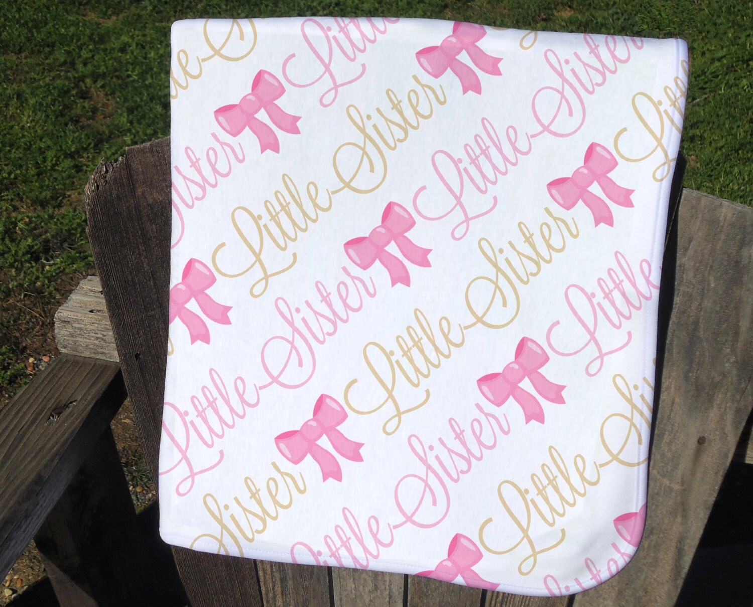 Little Sister Baby Blanket Pink Bow Receiving Blanket for