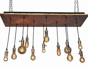 Metal Industrial Chandelier - Rustic Industrial, 12 Pendant Chandelier With Nostalgic Bulbs