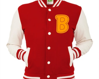 Red B Varsity Jacket Scarlet College Letterman Coat Miami Baseball Top American Fashion Clothing University Womens Mens Outfit Retro Gaming