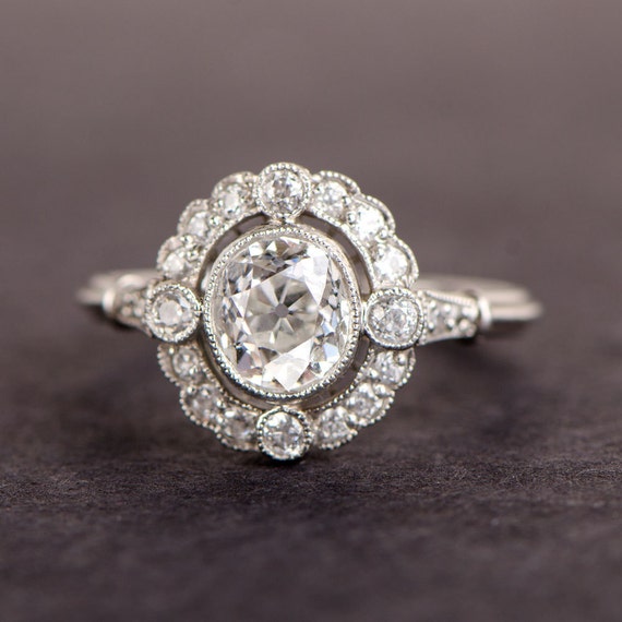 Old European Oval Diamond Cluster Engagement Ring