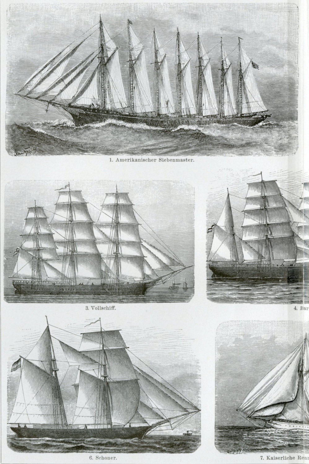 Old SAILING SHIPS Print C. 1900 Antique Lithograph Trading