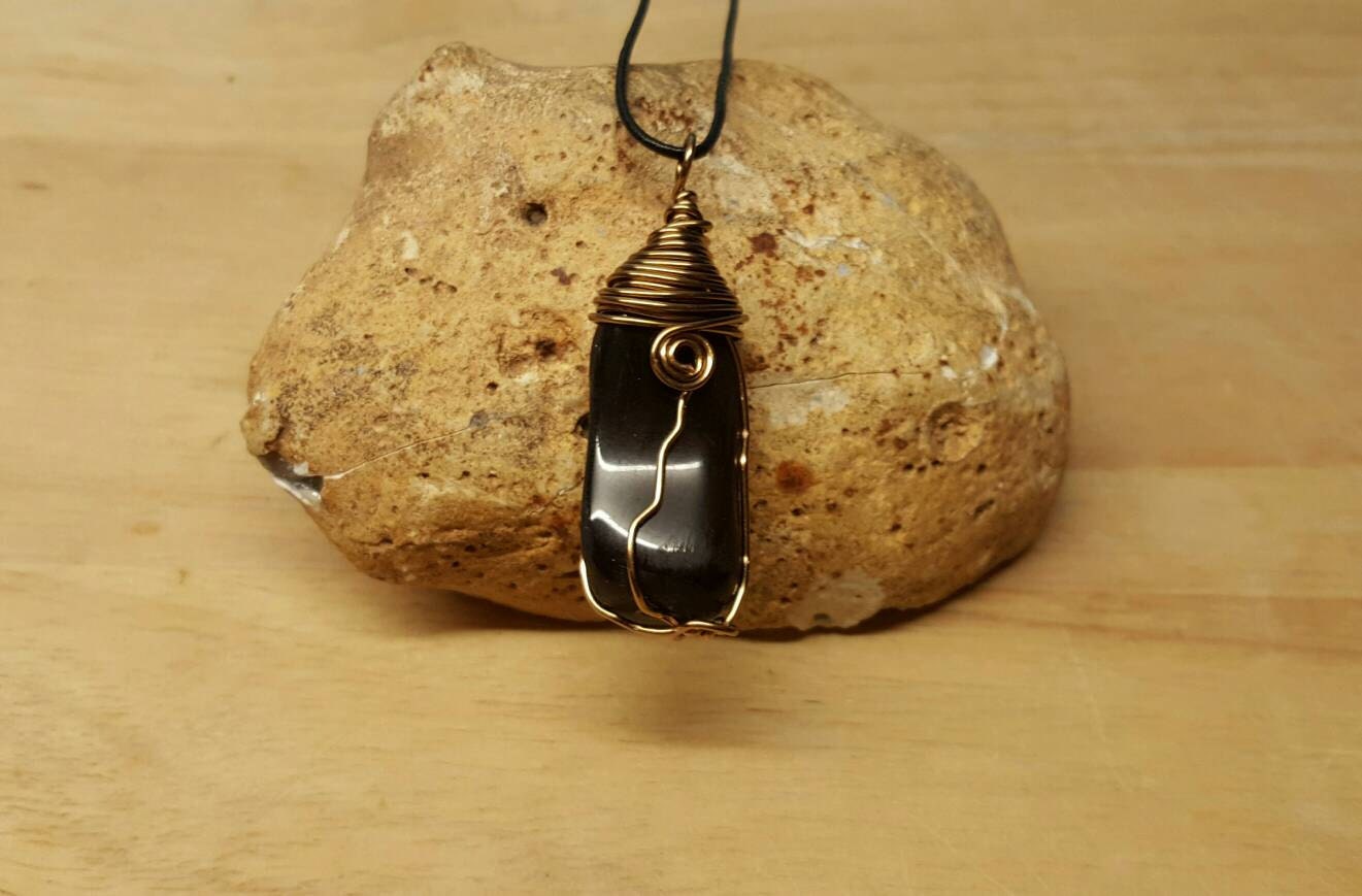 Rare Apache tears pendant. Wire wrapped Mens by empoweredcrystals